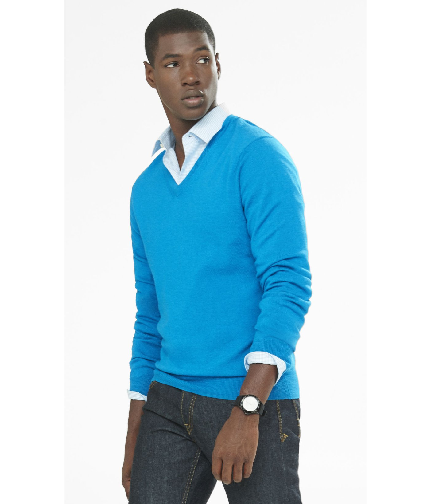 Express Merino Wool V-neck Sweater in Blue for Men | Lyst