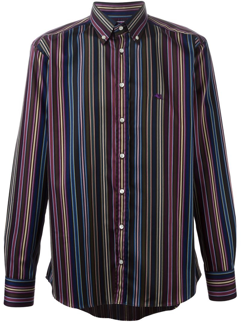 Lyst - Etro Vertical Stripe Print Shirt in Brown for Men