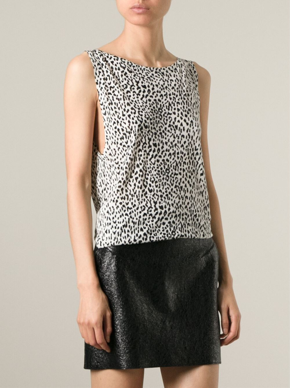 Saint laurent Leopard Print Tank Top in Animal (white) | Lyst