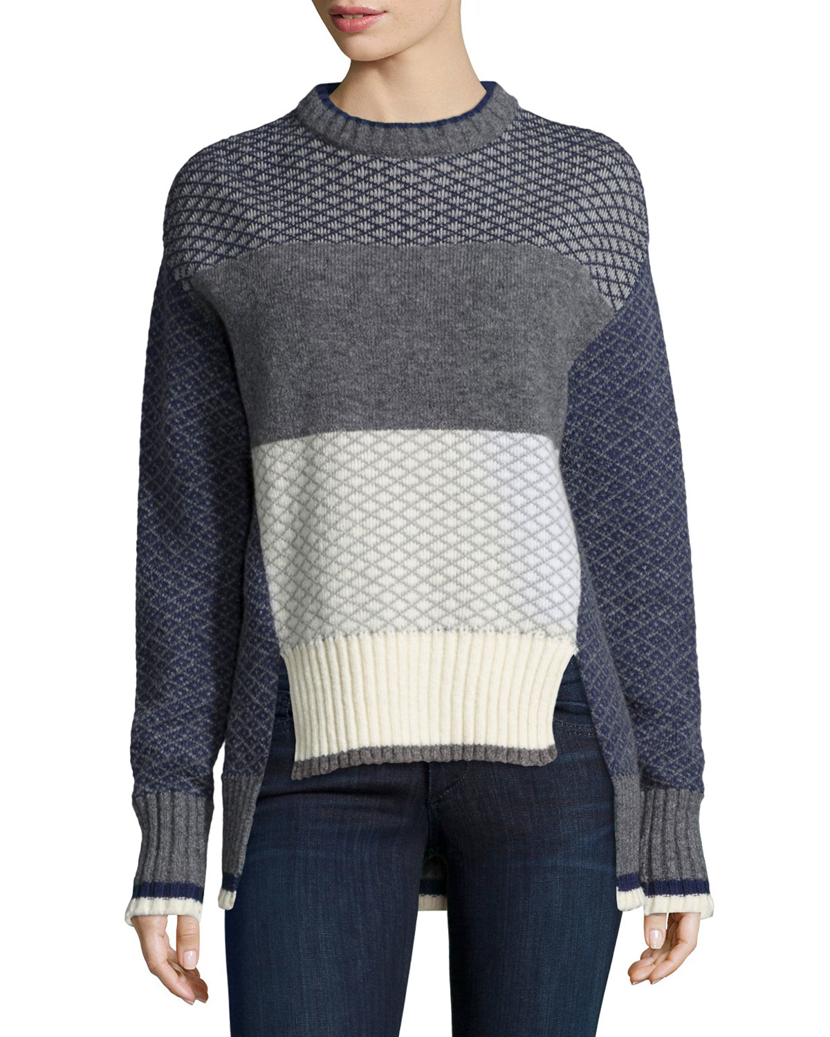 Lyst - Prabal Gurung Long-sleeve Split-hem Sweater in Gray