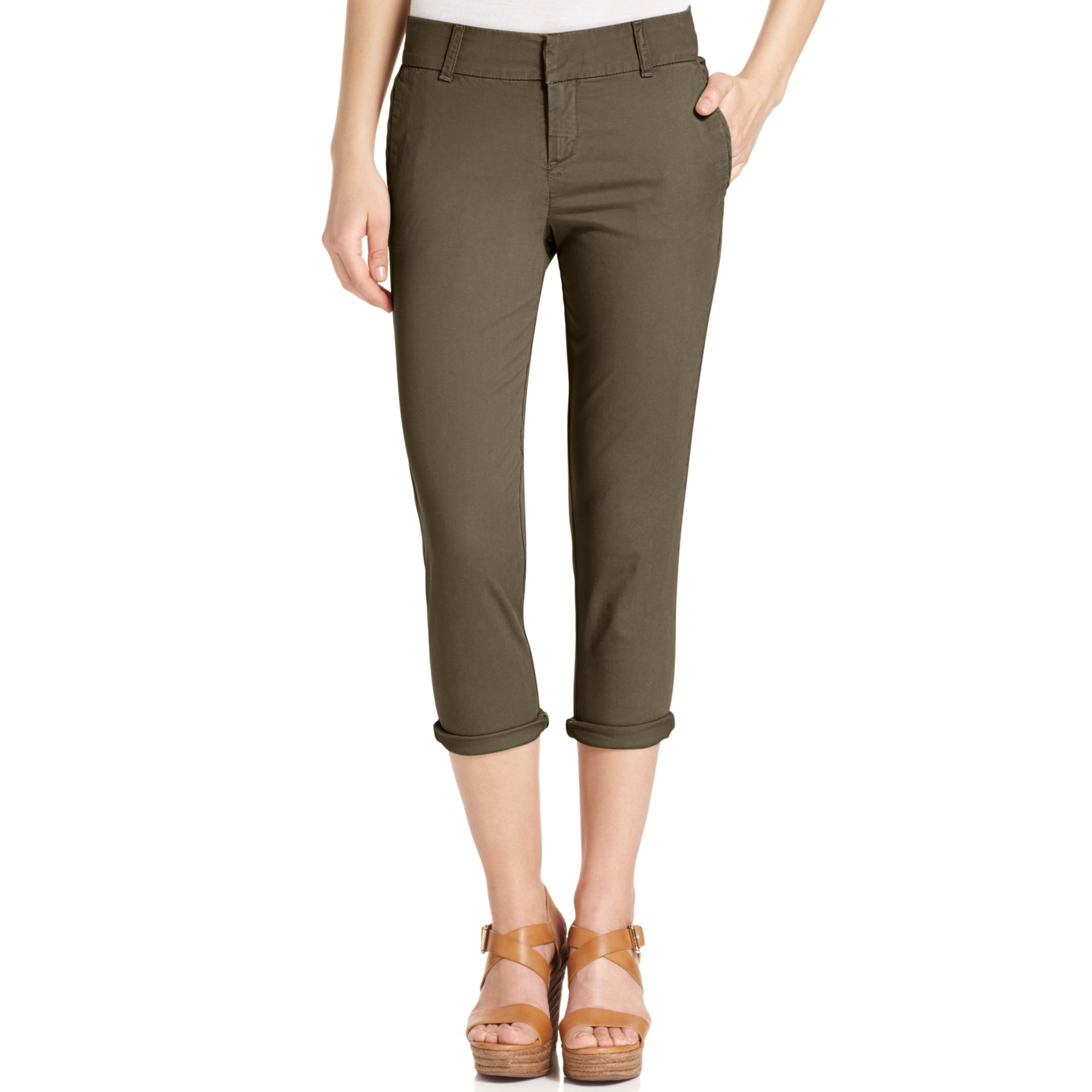 Kut From The Kloth Skinnyleg Cropped Cuffed Pants in Green (Olive) | Lyst