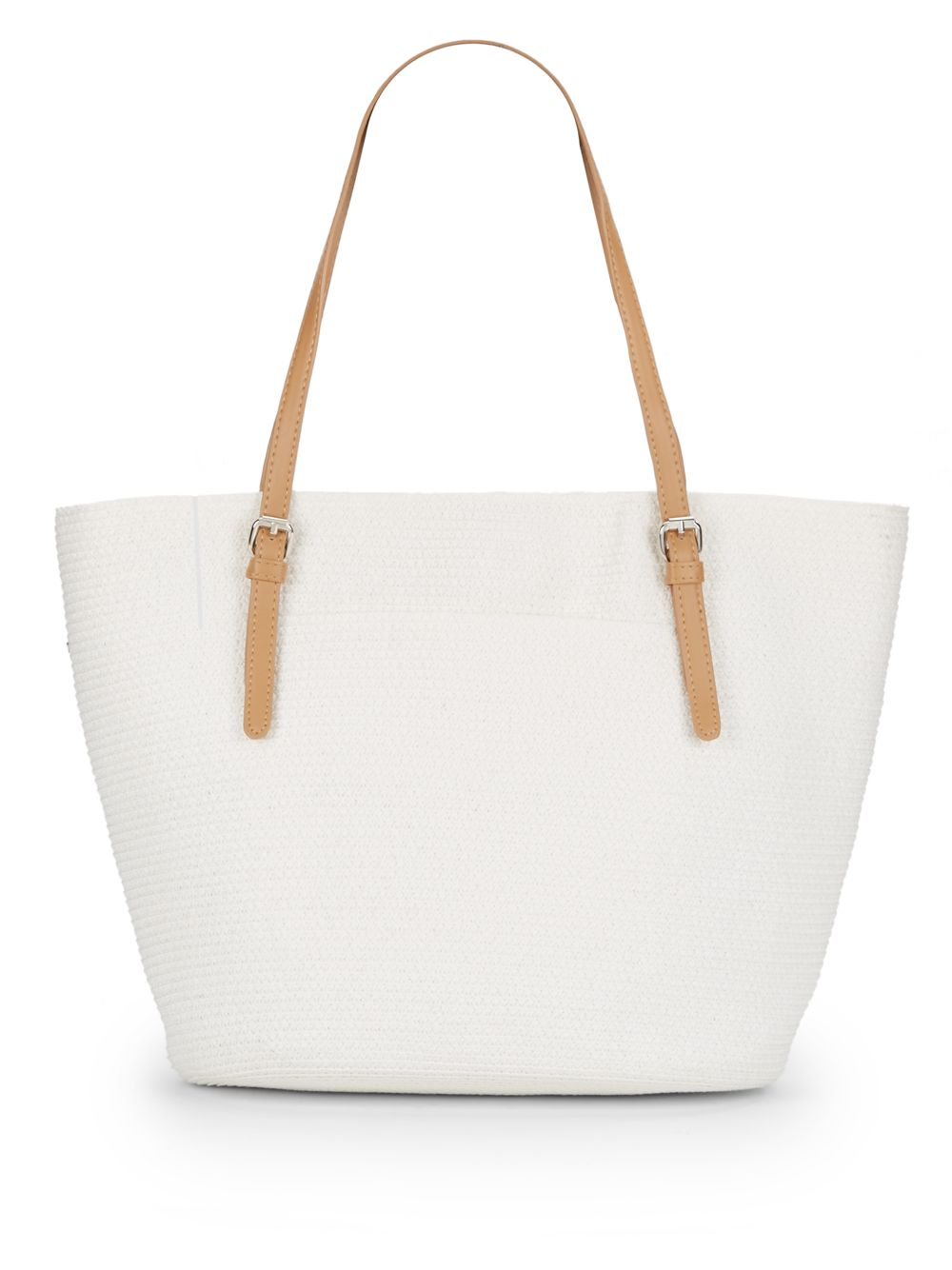 Saks fifth avenue Leathertrimmed Paper Straw Tote in White Lyst
