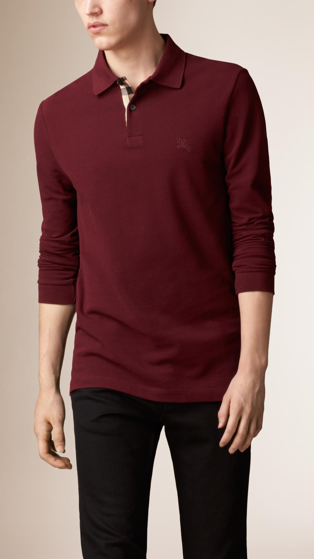 Lyst - Burberry Long Sleeve Polo Shirt in Purple for Men