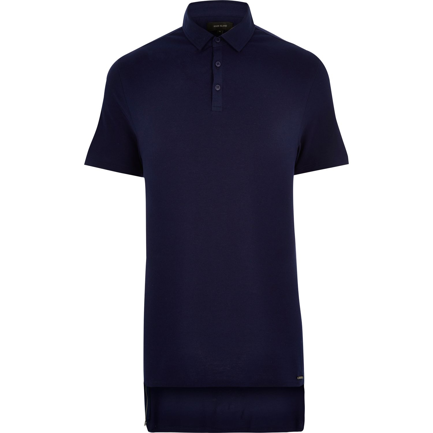 Lyst - River Island Navy Longer Length Zip Side Polo Shirt in Blue for Men