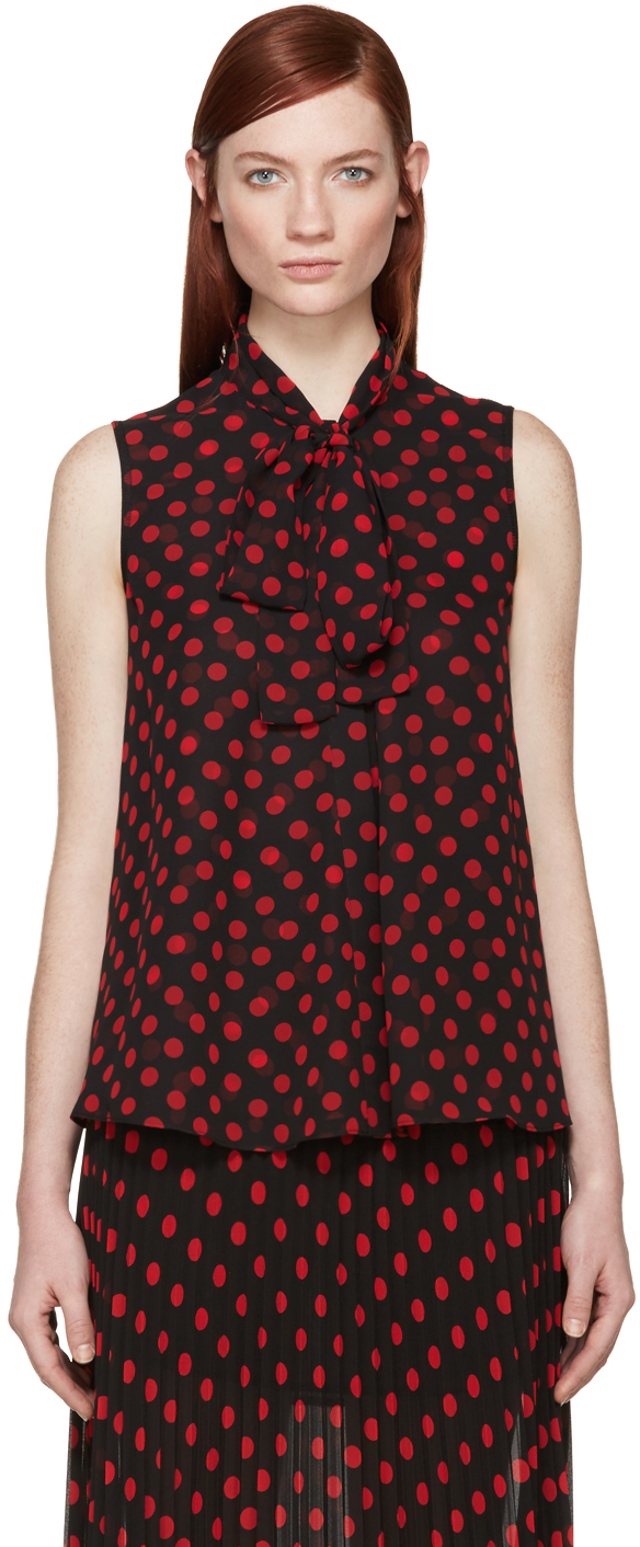 black and red polka dot blouse