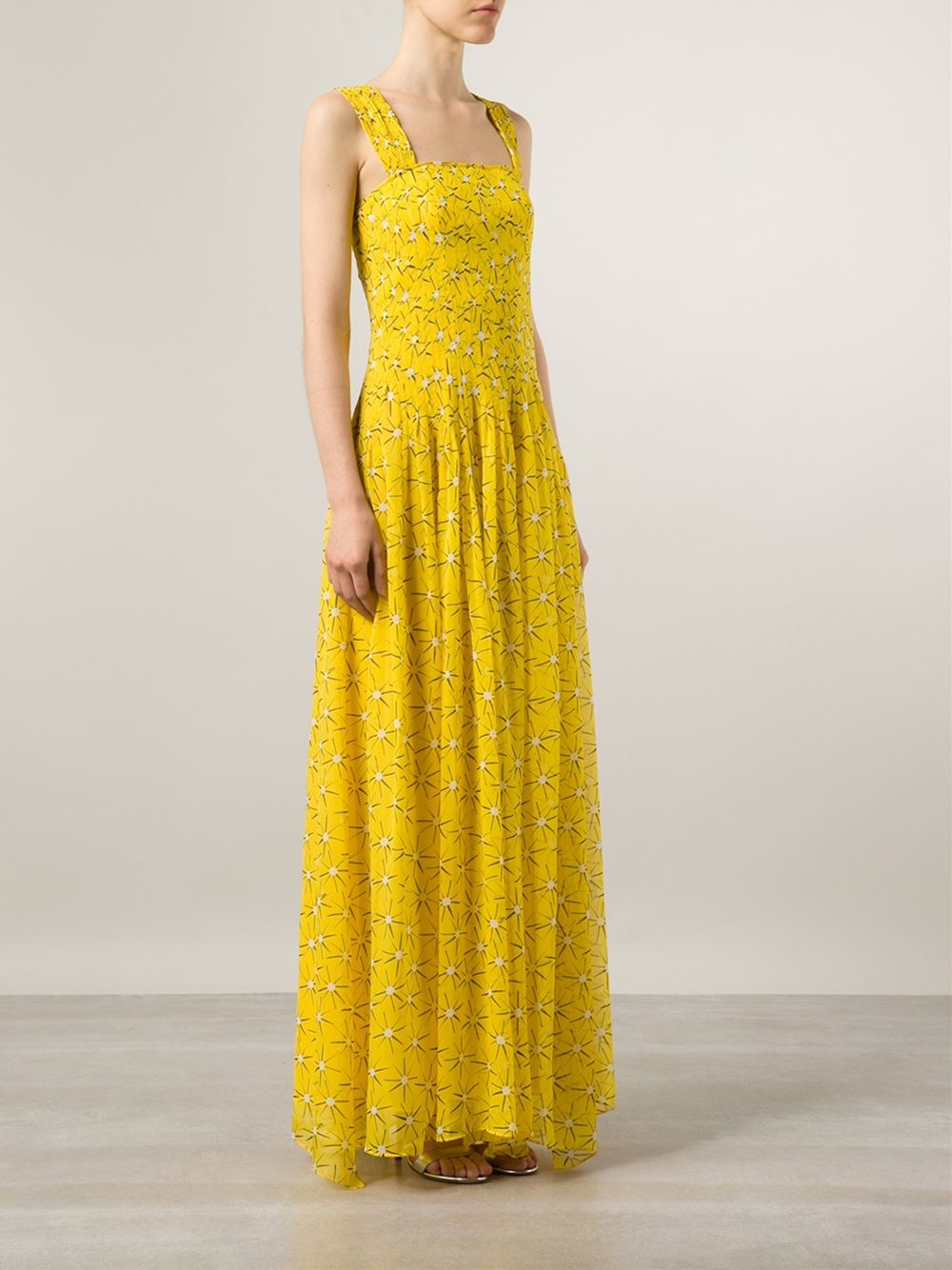 Diane Von Furstenberg Lillie Pleated Chiffon Dress In Yellow Yellow