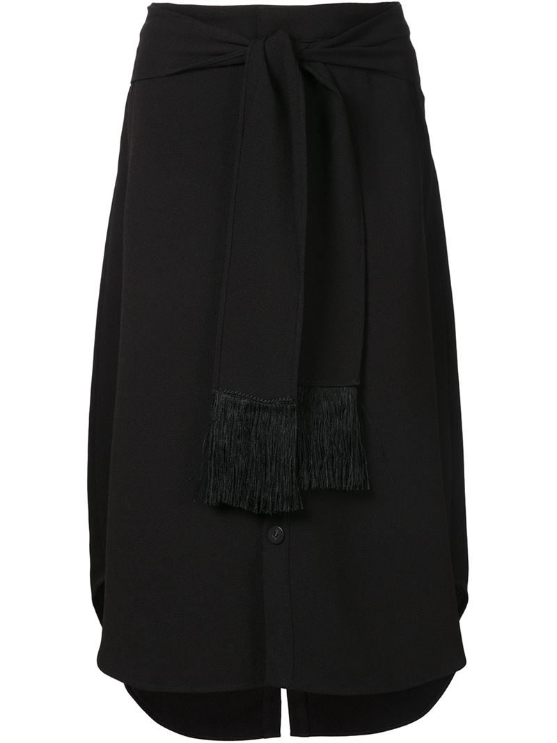 10 crosby derek lam Fringed Tie Detail Skirt in Black | Lyst