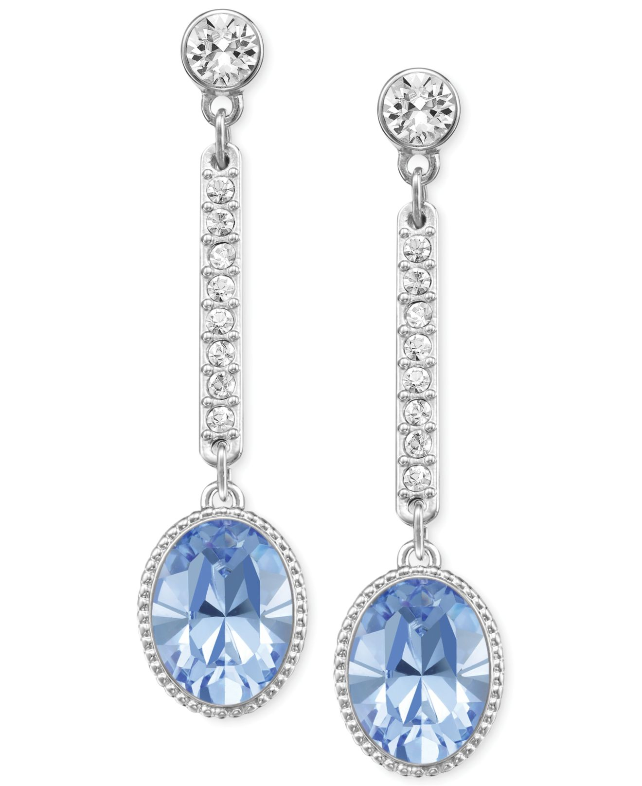 Swarovski RhodiumPlated Light Sapphire Crystal Drop Earrings in Blue Lyst