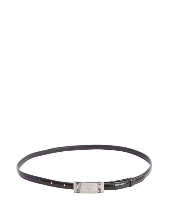 Prada Black Patent Leather Silver Buckle Skinny Belt in Black | Lyst  