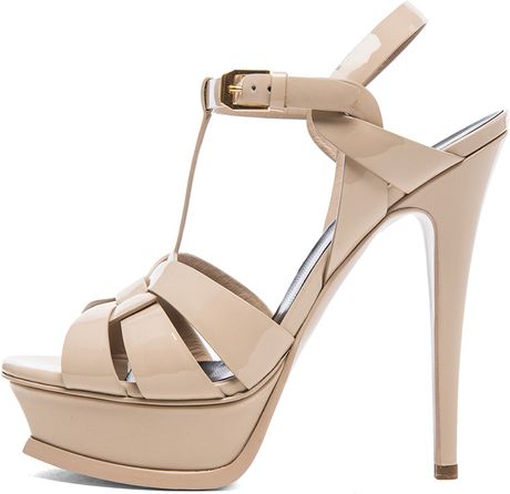 Saint Laurent Tribute Patent Leather Platform Sandals in Beige (Poudre ...