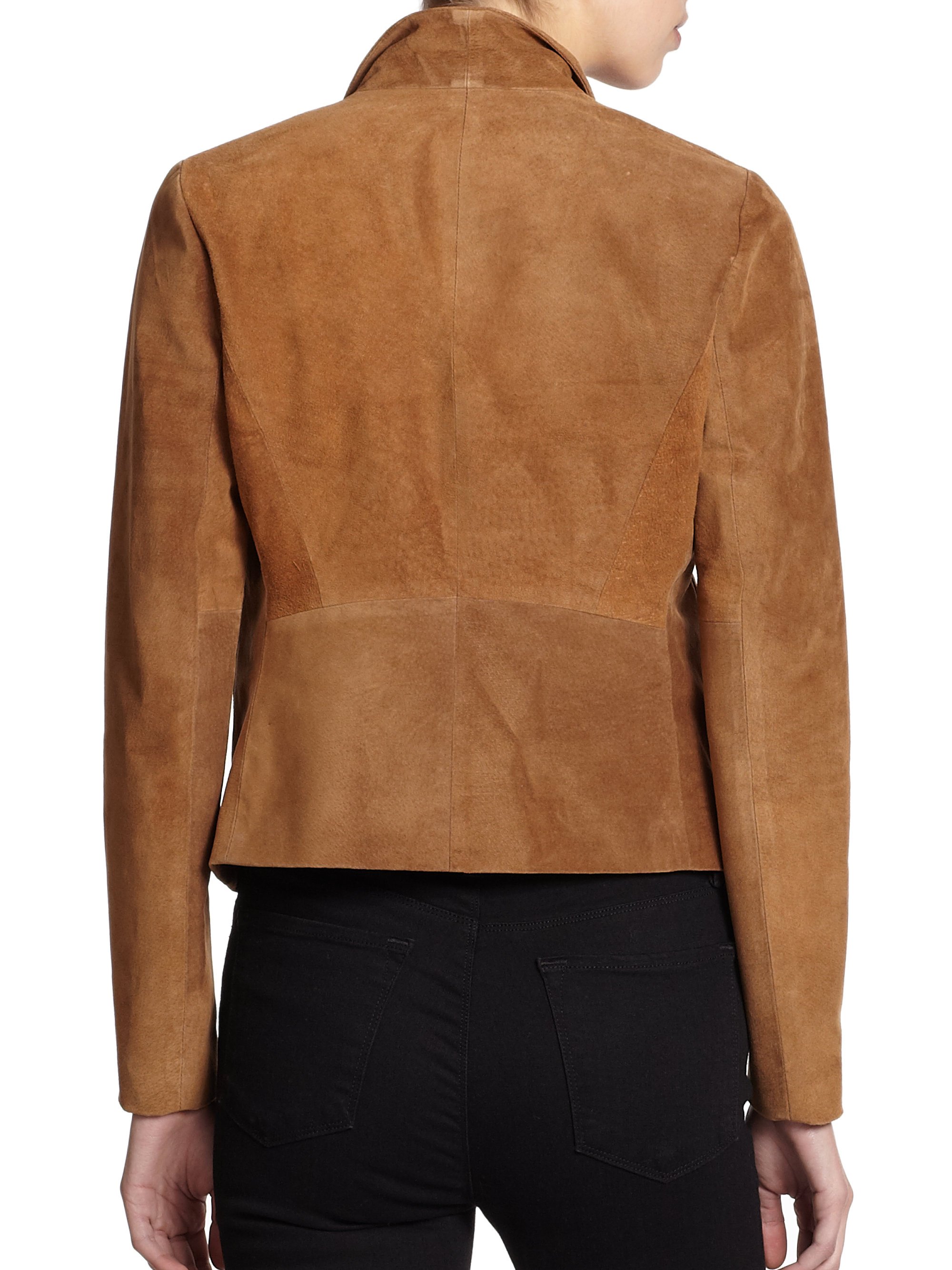 Theory Kanya Cropped Suede Jacket in Brown | Lyst