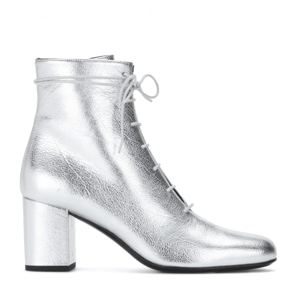 Saint Laurent Metallic Leather Ankle Boots in Silver (argento) | Lyst