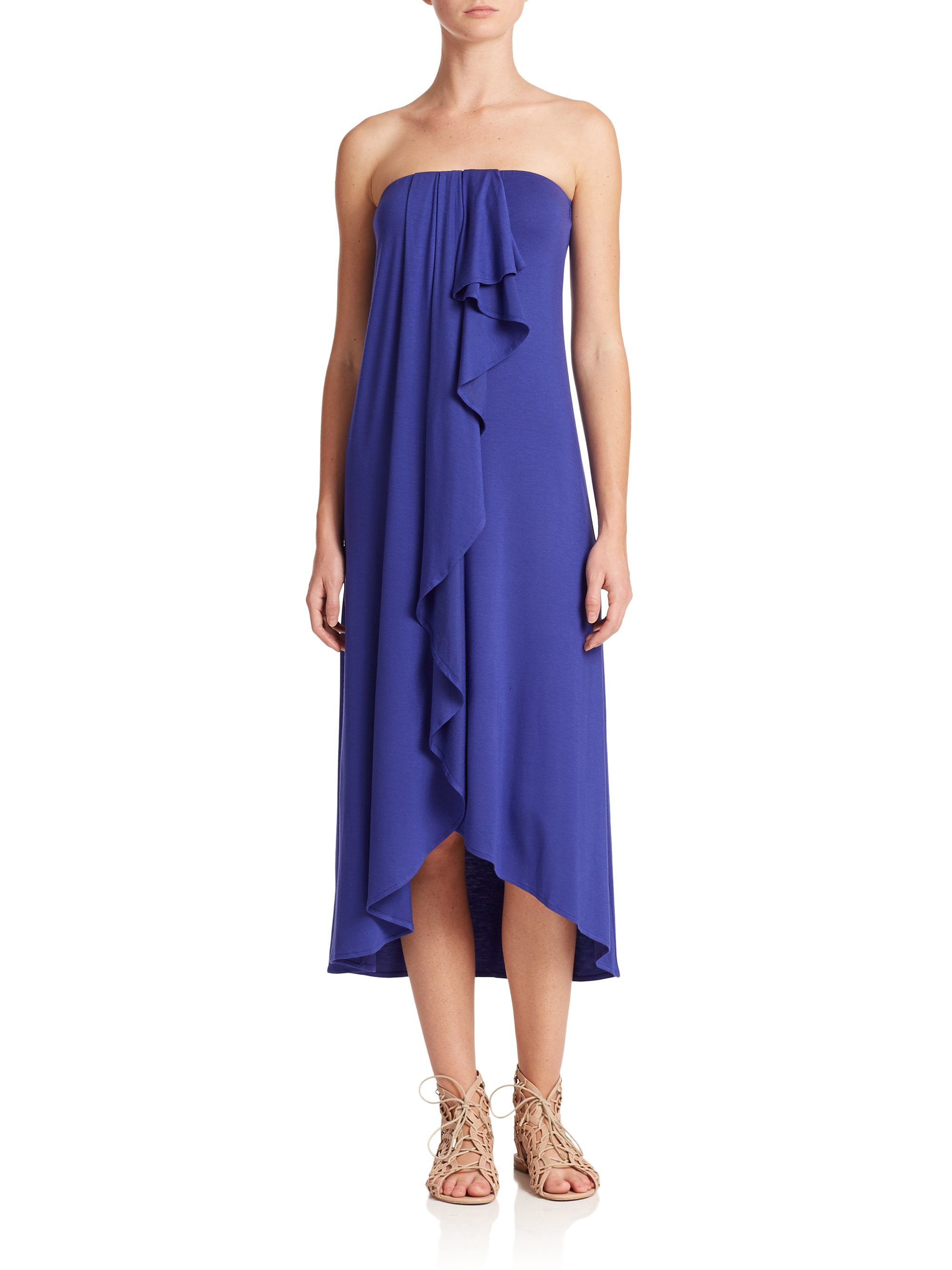 Lyst - Ella Moss Bella Strapless Ruffle Midi Dress in Blue