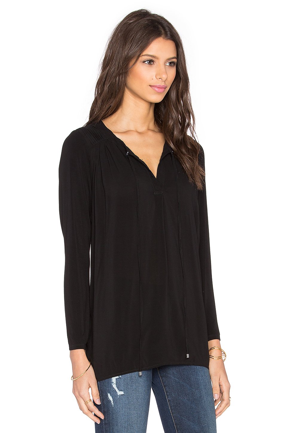 Splendid Long Sleeve V Neck Top in Black | Lyst