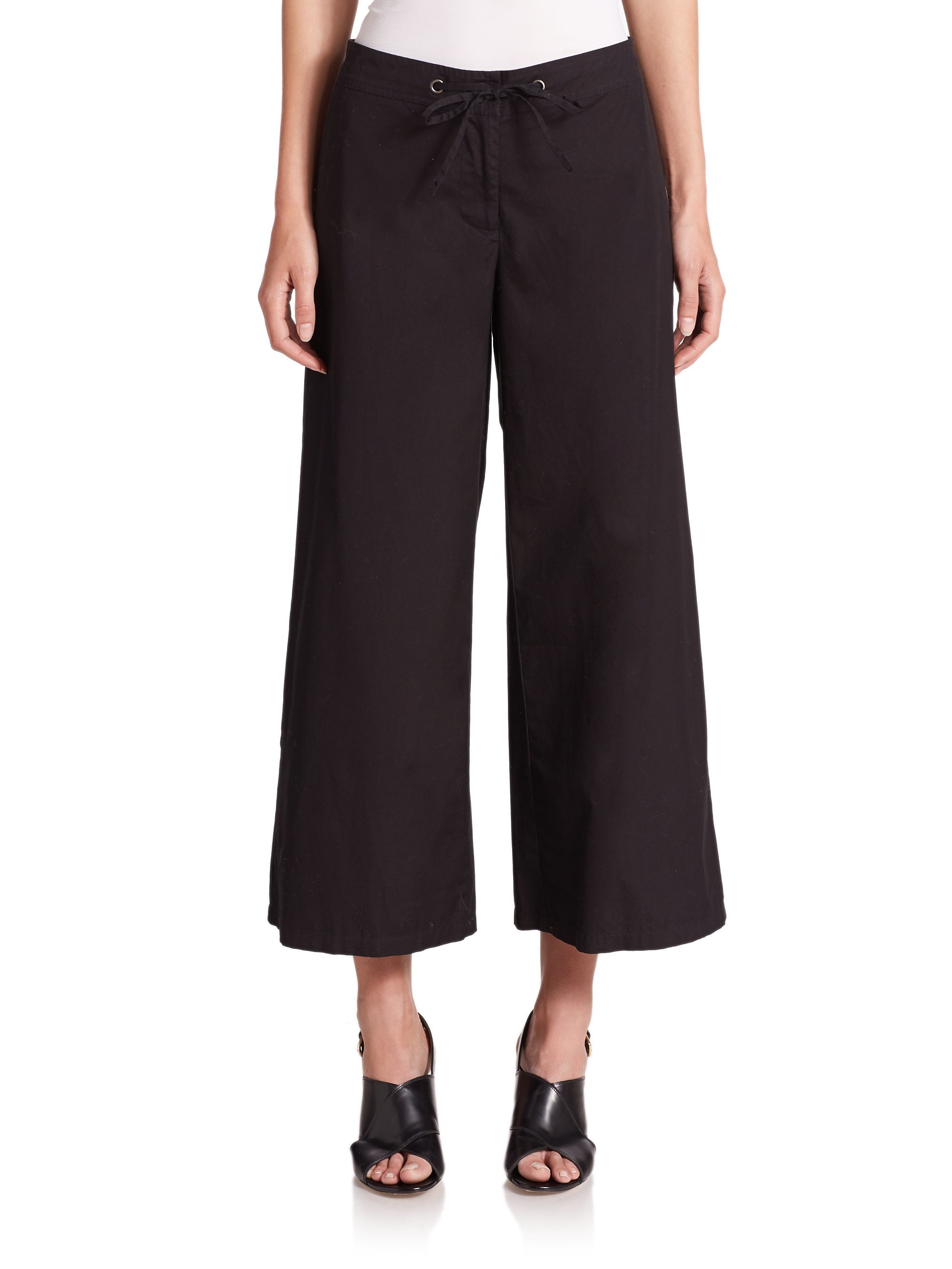 Eileen fisher Cropped Wide Leg Cotton Pants in Black | Lyst