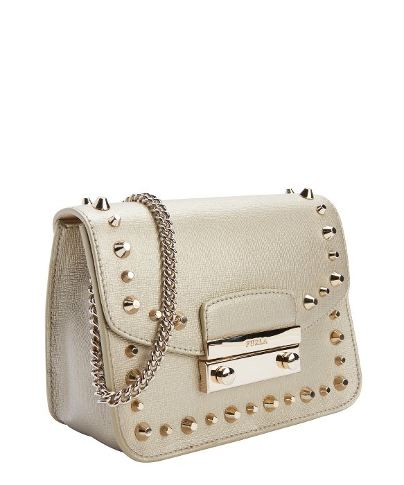 Furla Gold Leather Studded 'julia' Mini Crossbody in Metallic Lyst
