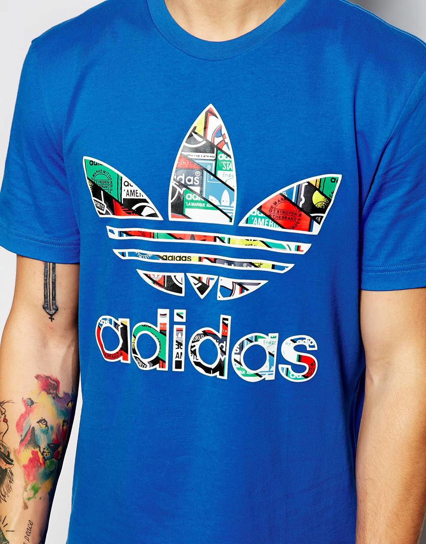 Lyst - Adidas Originals T-shirt With Printed Trefoil in Blue for Men