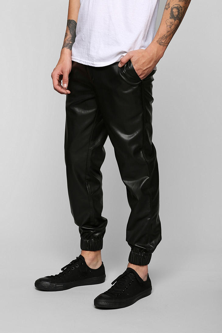 faux leather jogger trousers