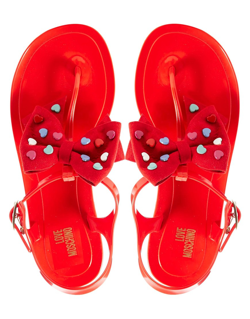 Lyst - Love Moschino Heart Bow Red Jelly Flat Sandals in Red