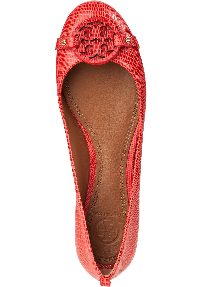 Tory burch Mini Miller Leather Ballet Flats in Red | Lyst