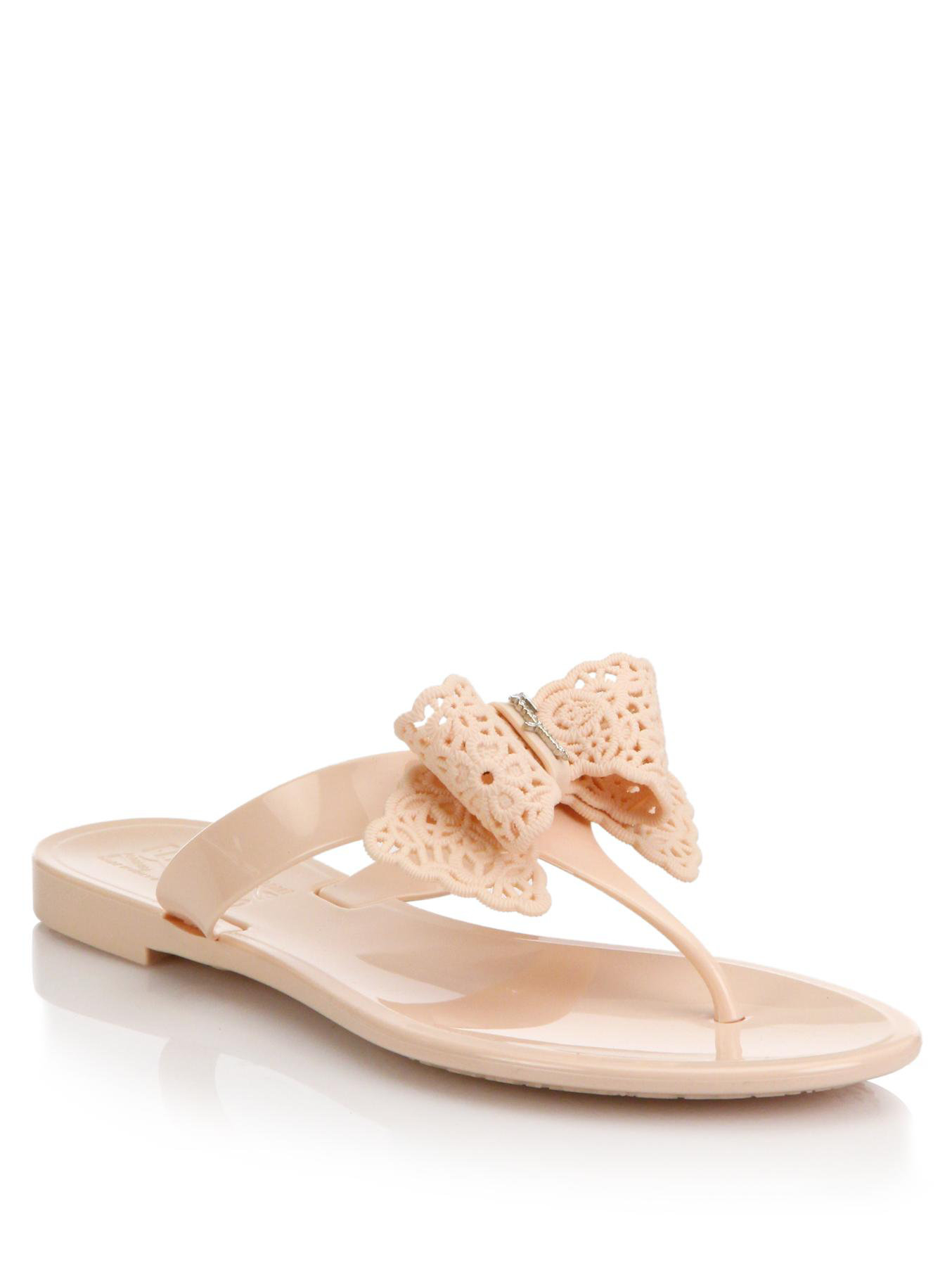 Lyst Ferragamo  Pandy Bow Jelly  Thong Sandals  in Natural