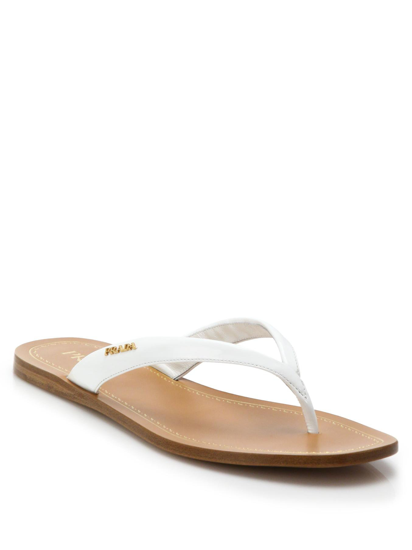 Prada Patent Leather Thong Sandals in White | Lyst