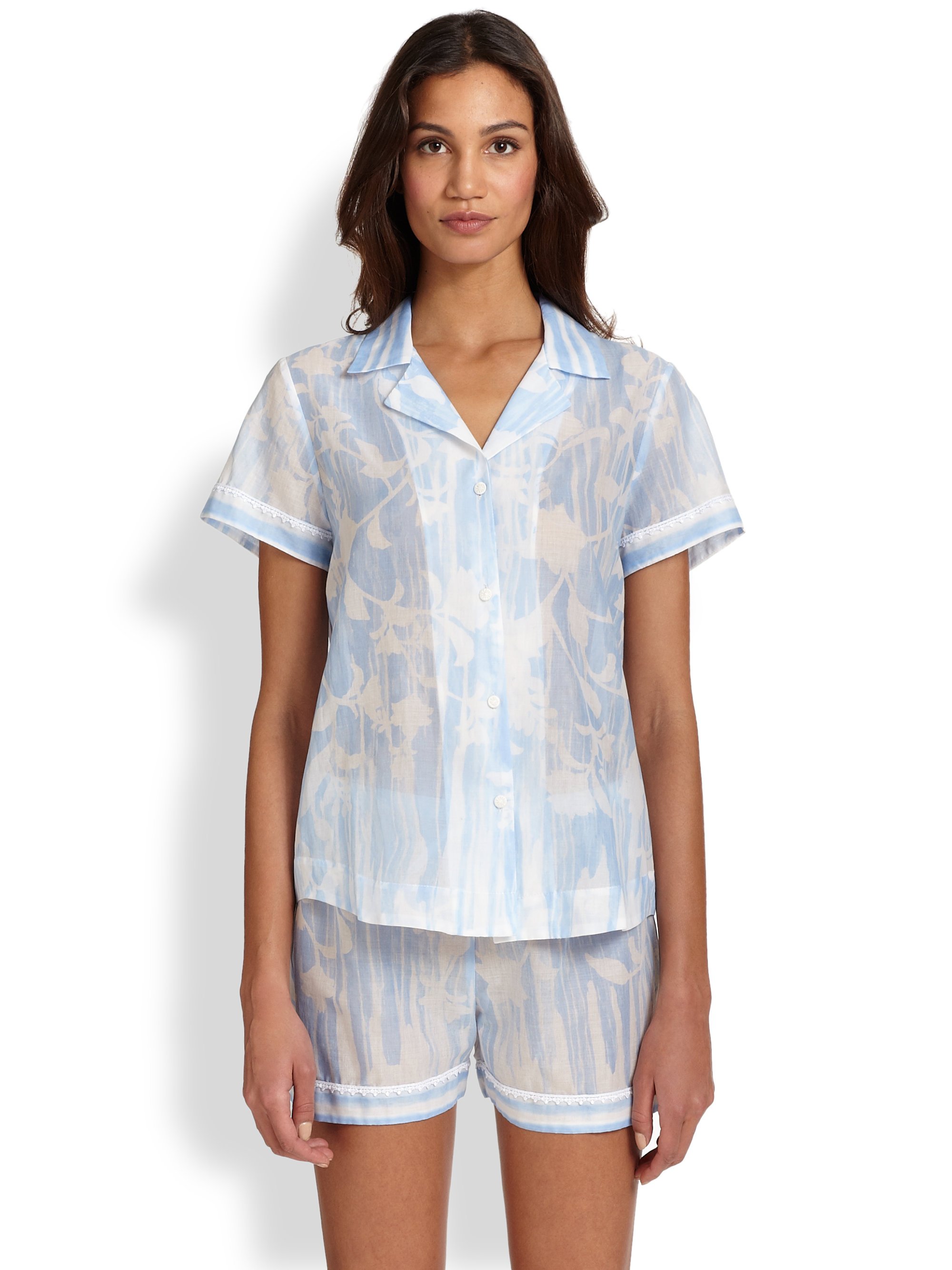 Lyst Oscar de la Renta Sheer Printed Cotton Voile Pajama Set in White