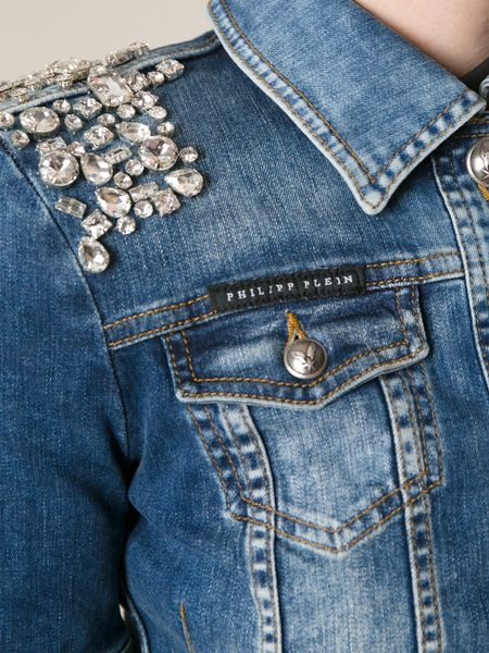 Philipp Plein Crystal Embellished Denim Jacket in Blue | Lyst