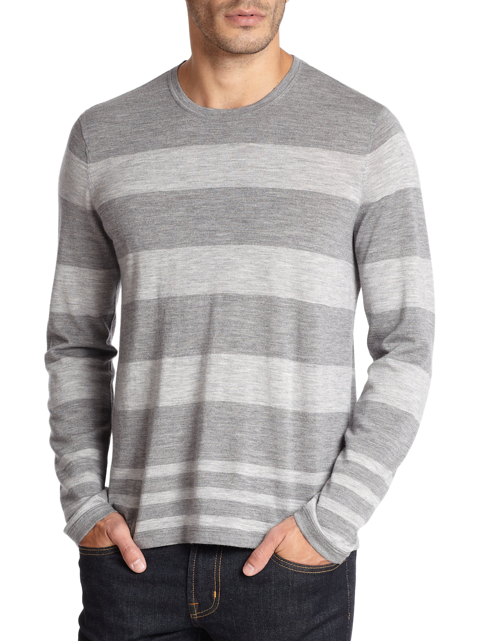 Vince Striped Crewneck Sweater in Gray for Men (No Color) | Lyst