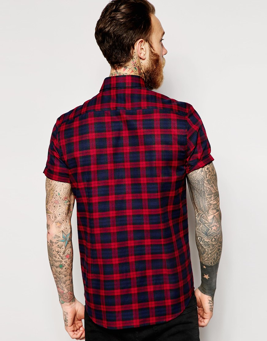 Asos Shirt In Short Sleeve With Flannel Check in Red for Men | Lyst