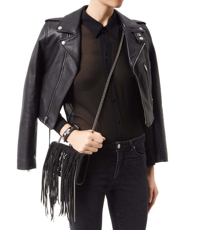 Saint laurent Small Suede Chain Fringe Bag in Black | Lyst