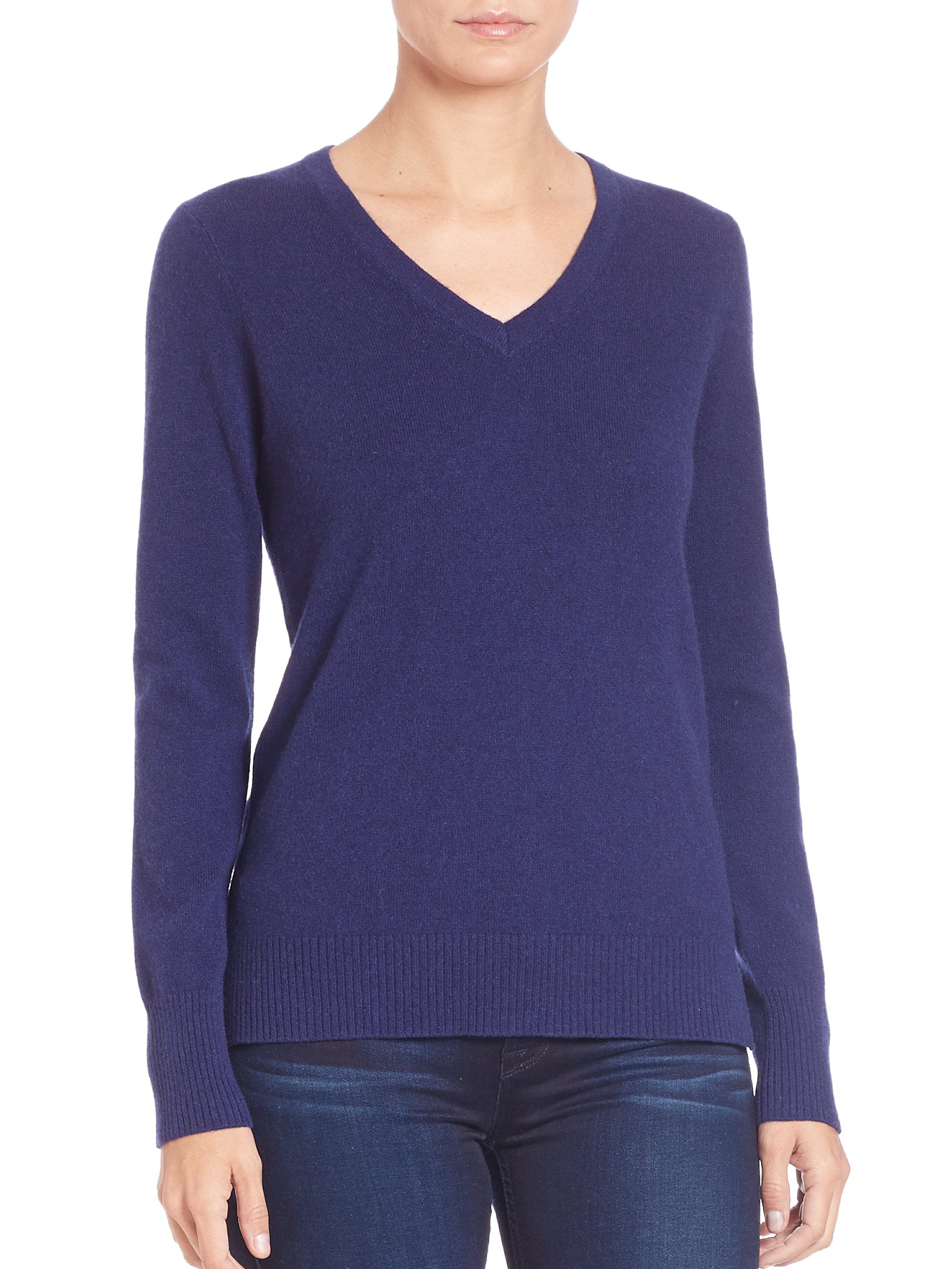 Saks Fifth Avenue Collection Cashmere V-neck Sweater in Blue (bright