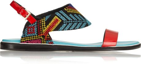 Nicholas Kirkwood Mexican Embroidered Patentleather Sandals in ...
