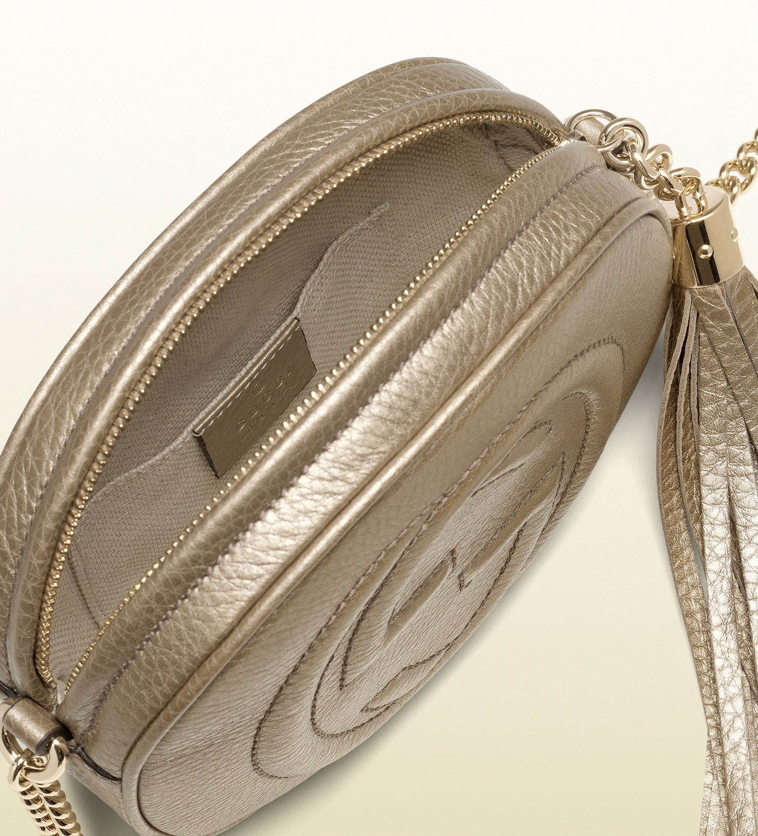 Gucci Soho Metallic Leather Mini Chain Bag in Natural - Lyst