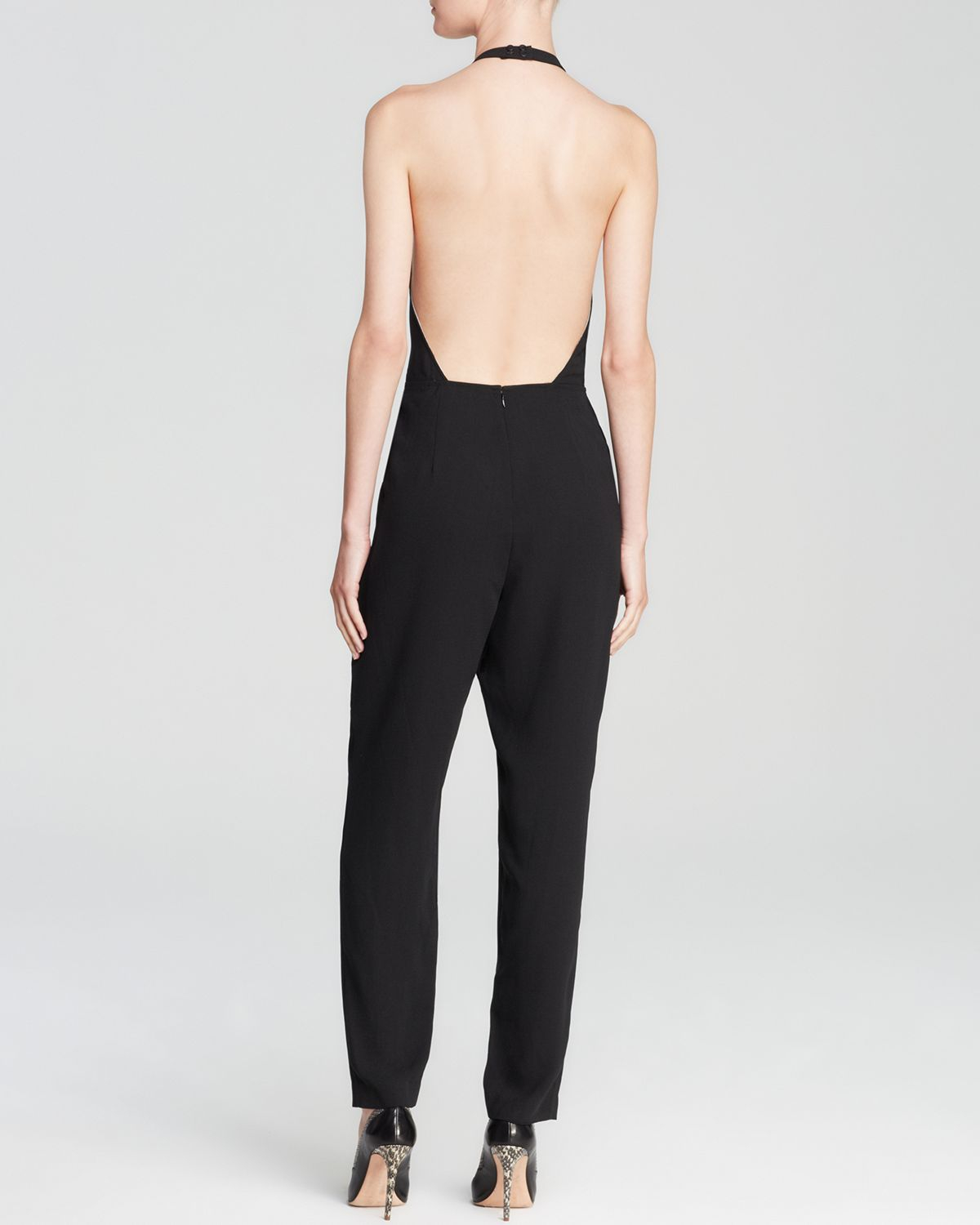 lyst guess jumpsuit tux halter in black lyst guess jumpsuit tux halter in black