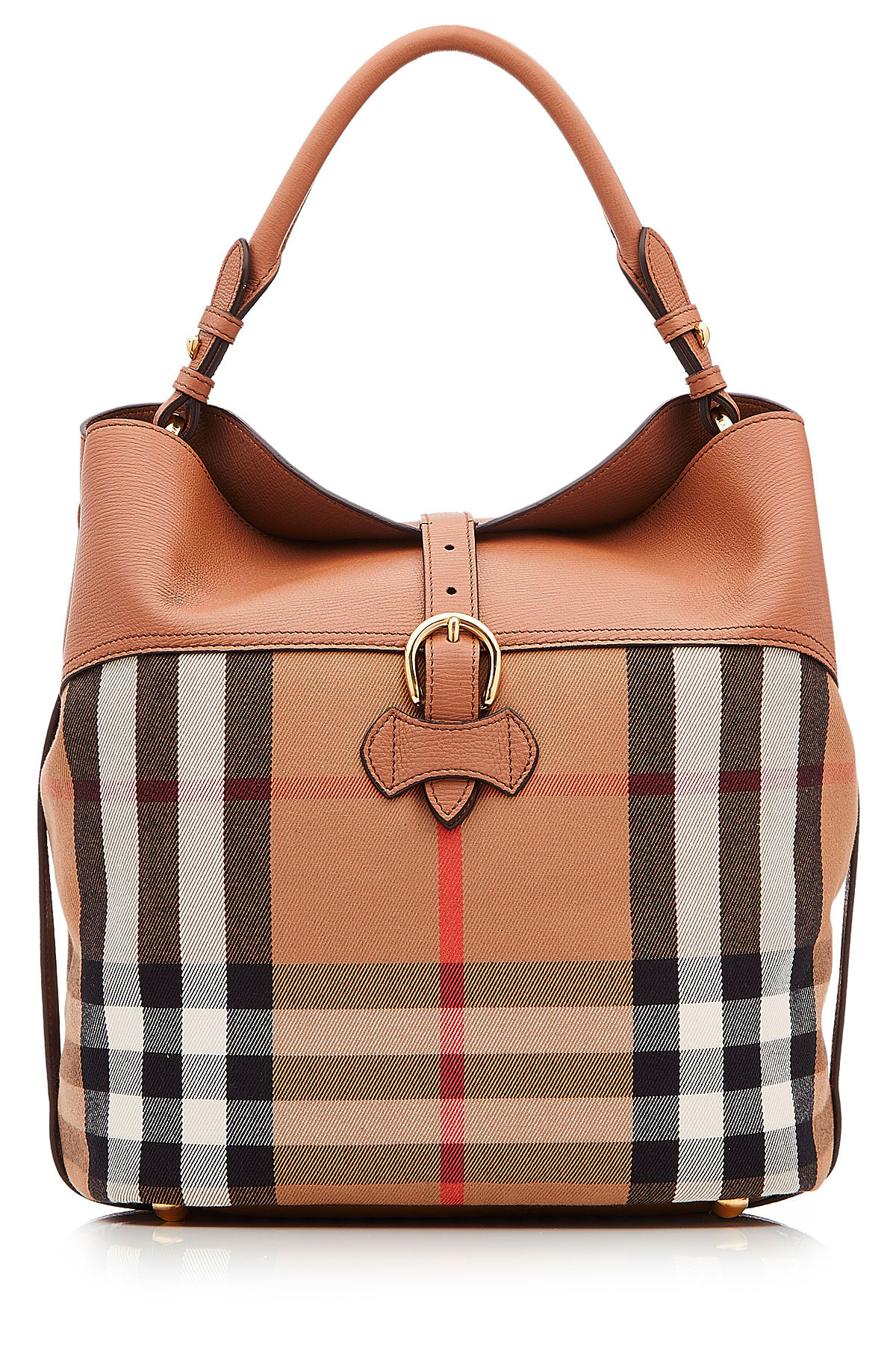 Burberry Leather And Printed Fabric Bucket Bag - Multicolor in Brown | Lyst