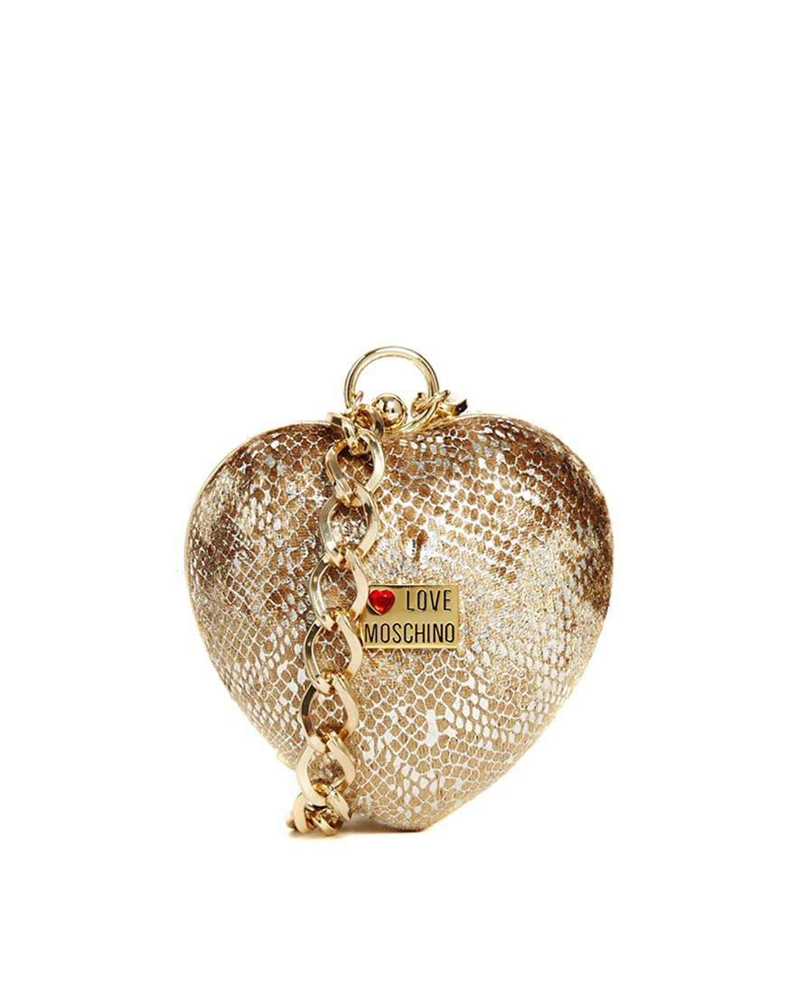 Lyst Love Moschino Heart Clutch With Bracelet Chain Strap In Rose in