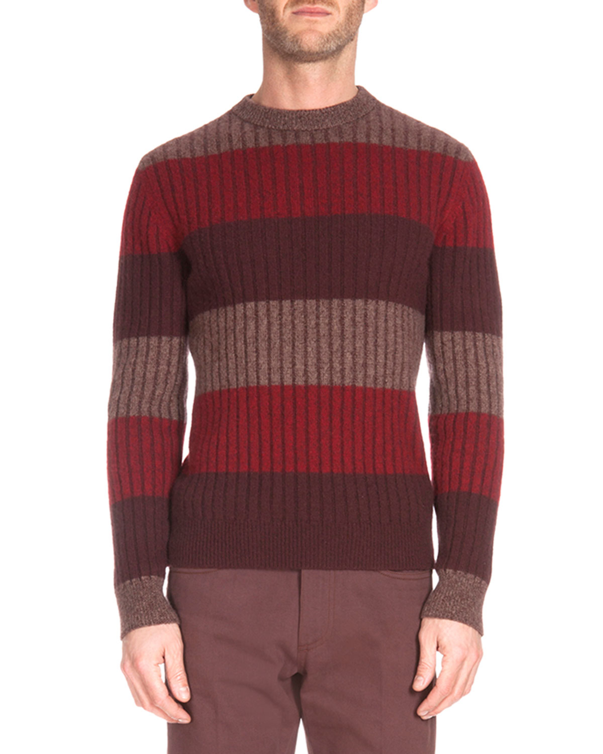 Berluti Thick-stripe Crewneck Sweater in Red for Men | Lyst