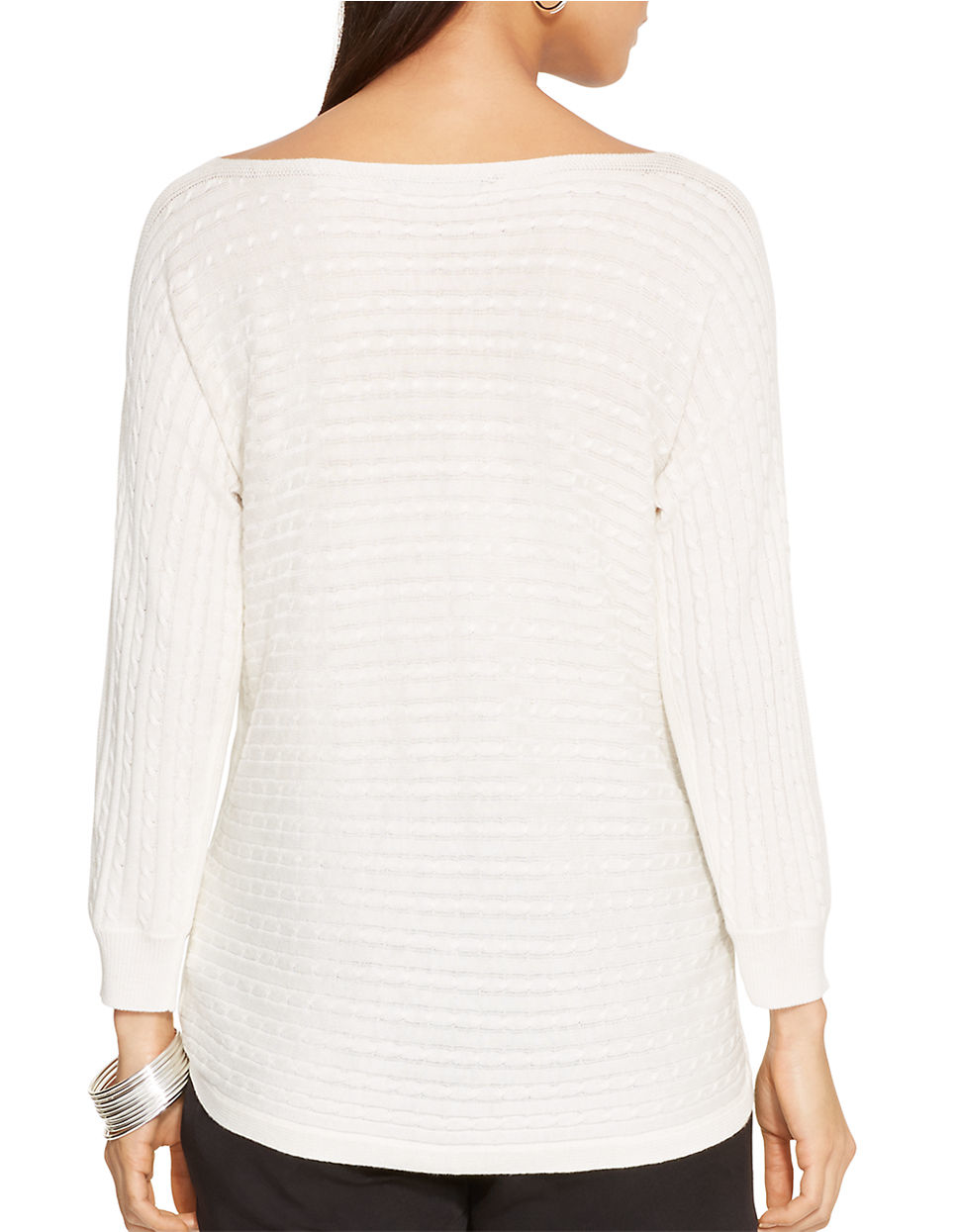 Lauren by ralph lauren CableKnit Boatneck Sweater in White (Pearl) Lyst