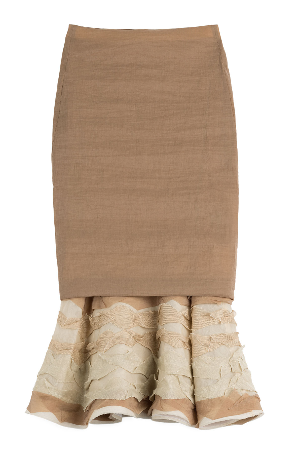 Lyst - Donna Karan Pencil Skirt With Ruffled Hem - Camel in Natural