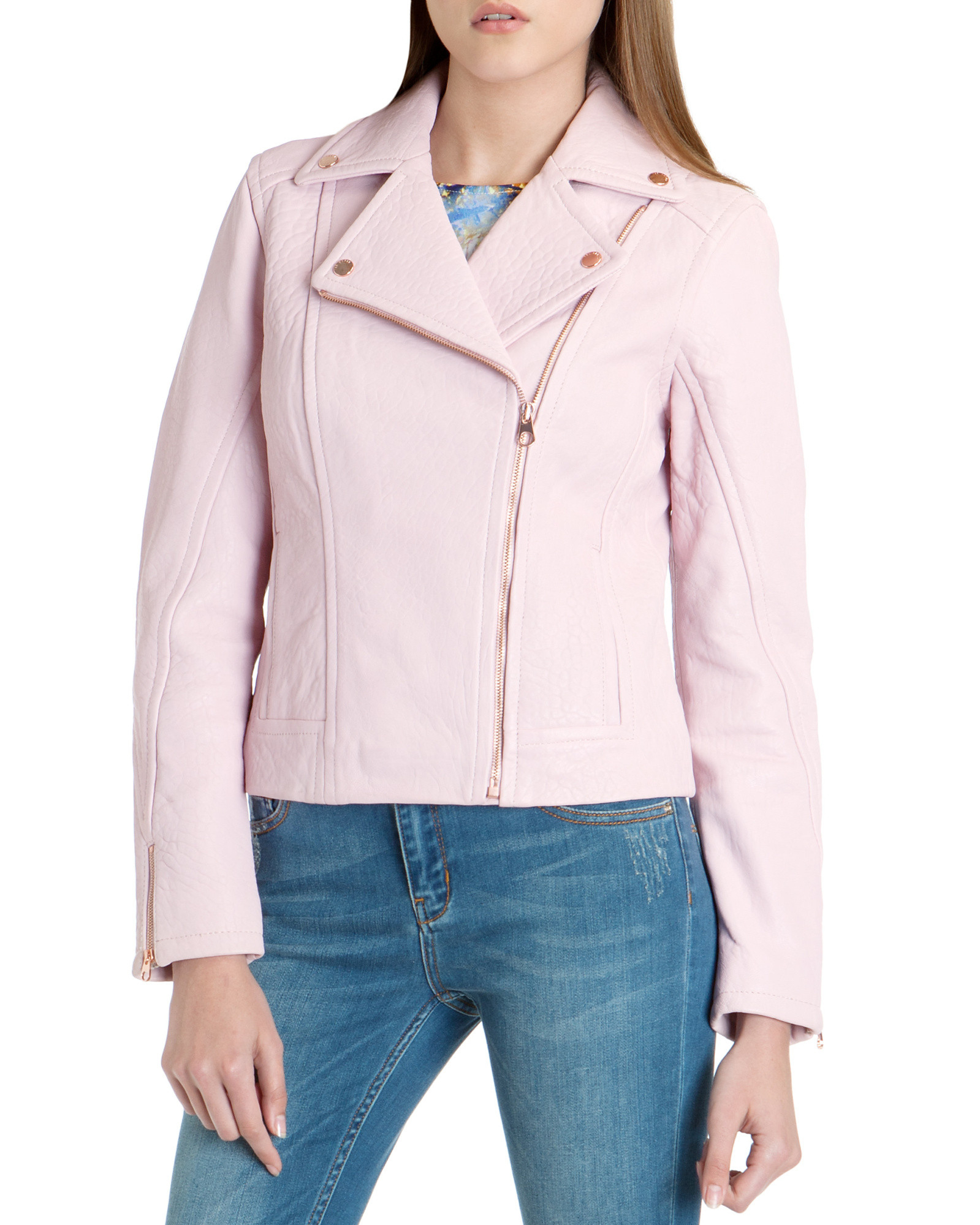 Lyst - Ted baker Coty Leather Biker Jacket in Pink