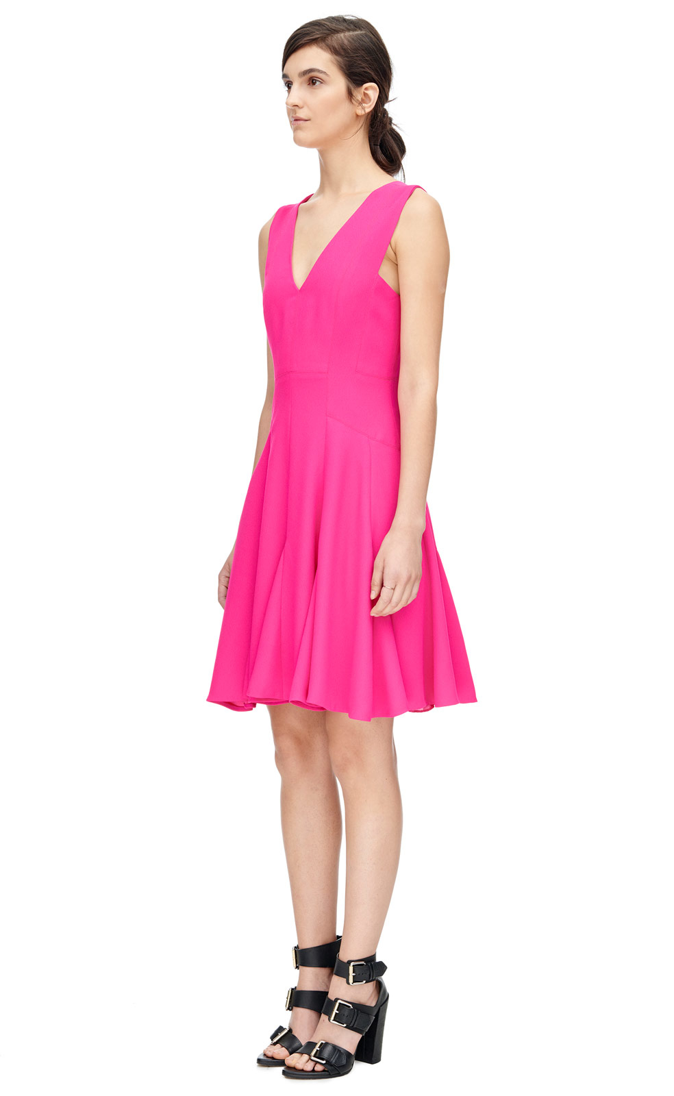 Rebecca taylor Sleeveless Crepe V-neck Dress in Pink | Lyst