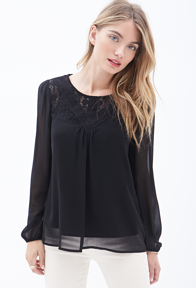 Lyst - Forever 21 Contemporary Lace-paneled Georgette Blouse You've ...