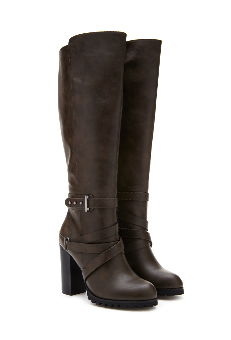 Lyst Forever 21 Faux Leather Kneehigh Boots in Gray