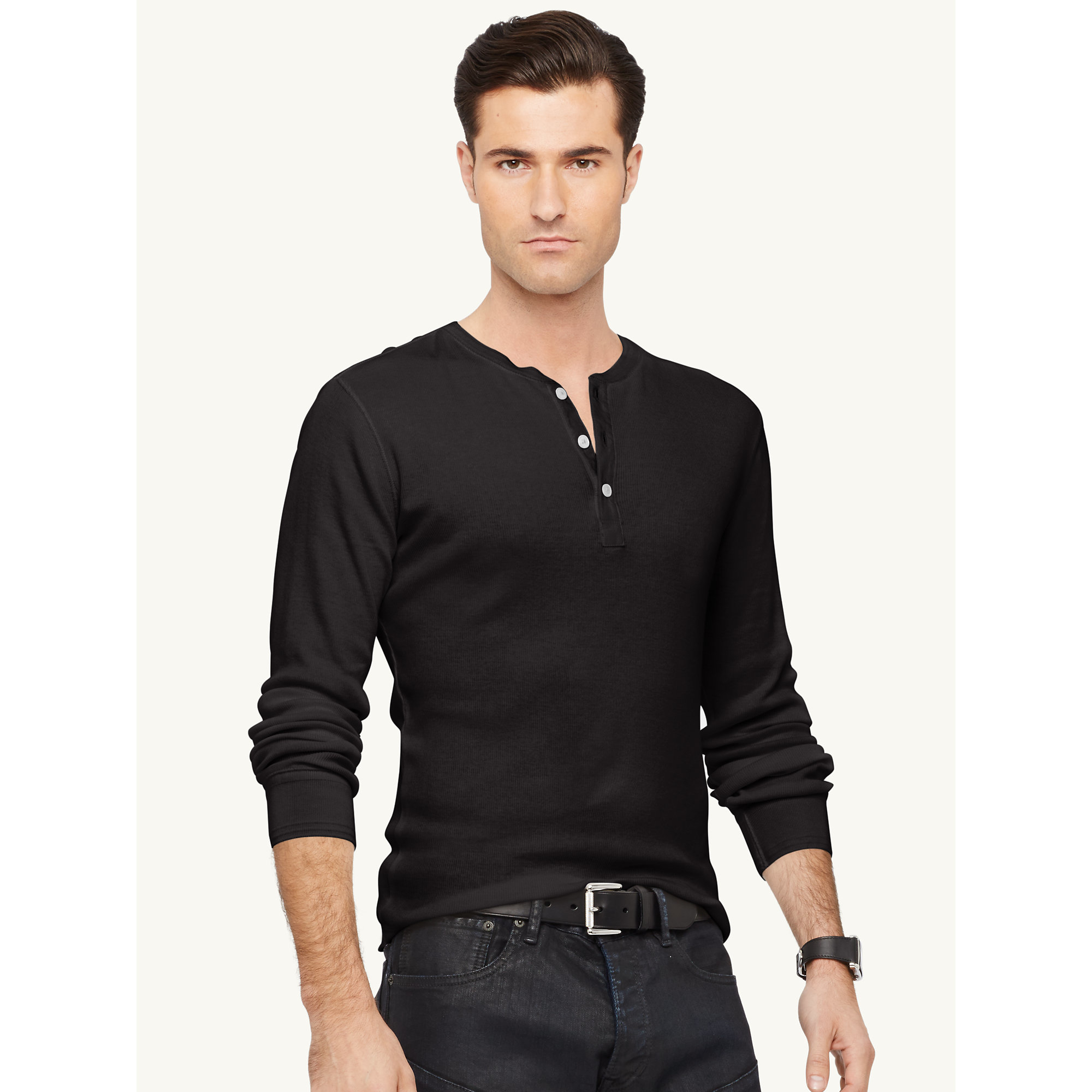 Lyst - Ralph Lauren Black Label Cotton-blend Henley Shirt in Black for Men