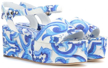 Dolce & Gabbana | Blue Printed Brocade Wedge Sandals | Lyst