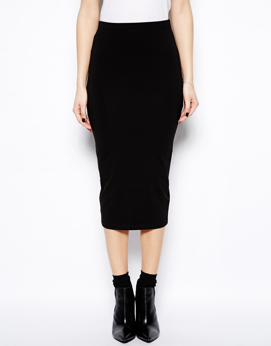 Asos Midi Pencil Skirt in Jersey in Black | Lyst