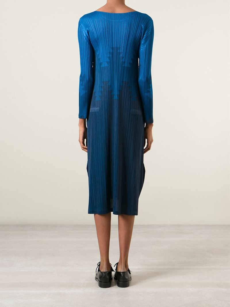 Lyst - Pleats Please Issey Miyake Geometric Pattern Pleated Dress in Blue