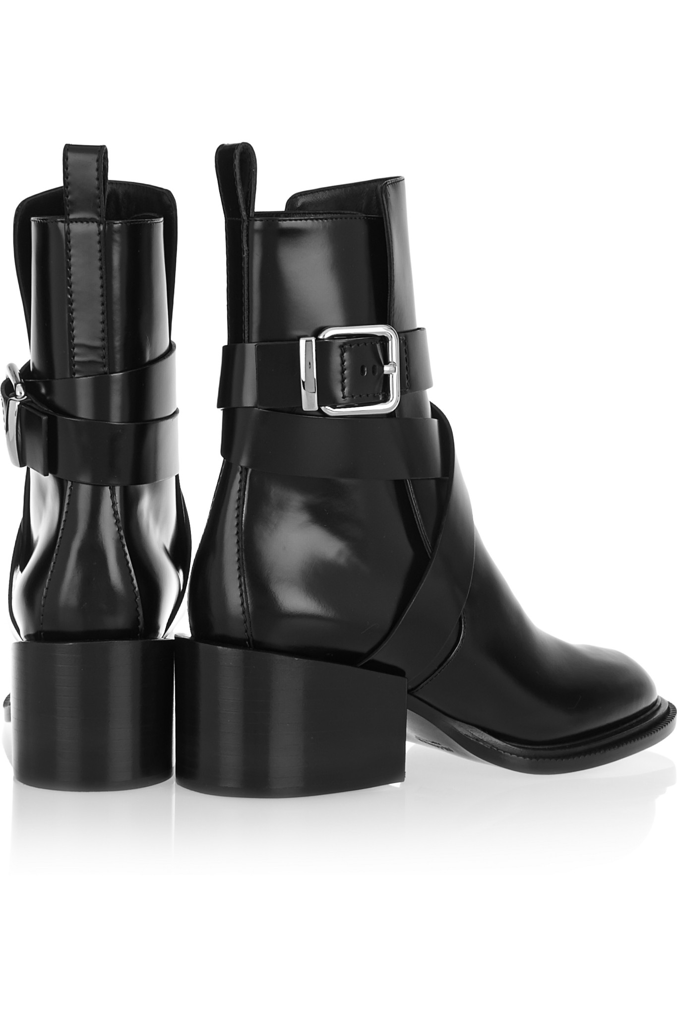 Lyst - Jil Sander Buckled Glossed-leather Ankle Boots in Black
