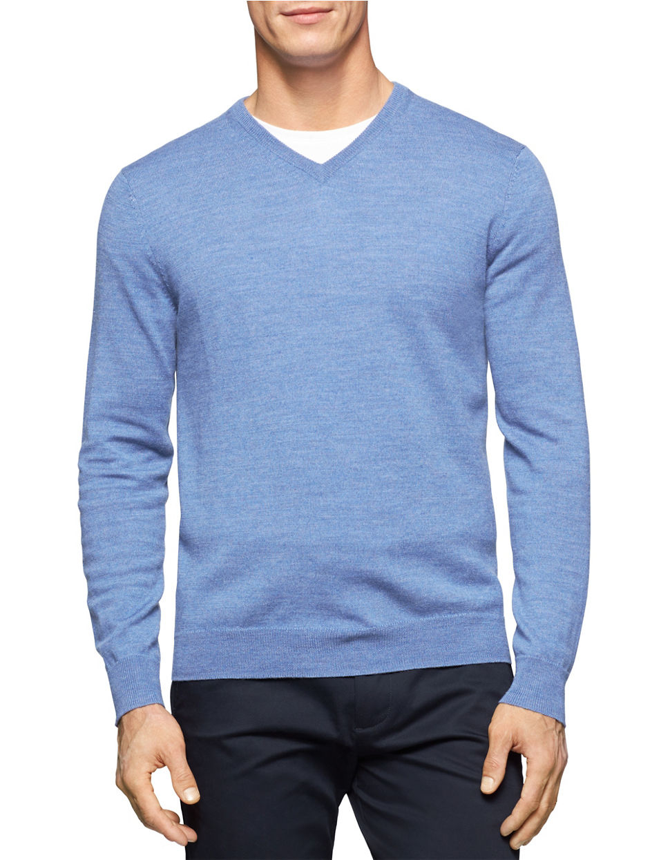 Lyst - Calvin Klein Merino Wool V-neck Sweater in Blue for Men